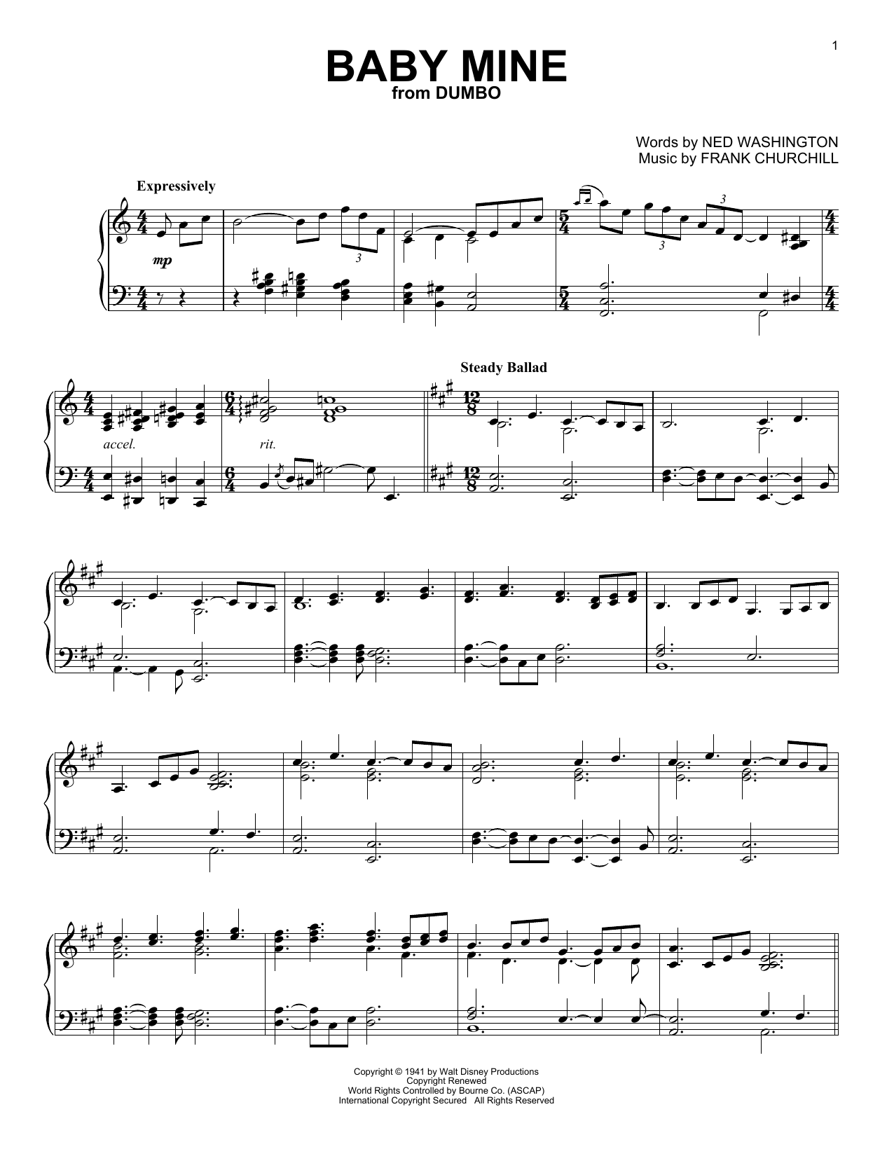 Download Ned Washington and Frank Churchill Baby Mine (from Walt Disney's Dumbo) Sheet Music and learn how to play Piano Solo PDF digital score in minutes