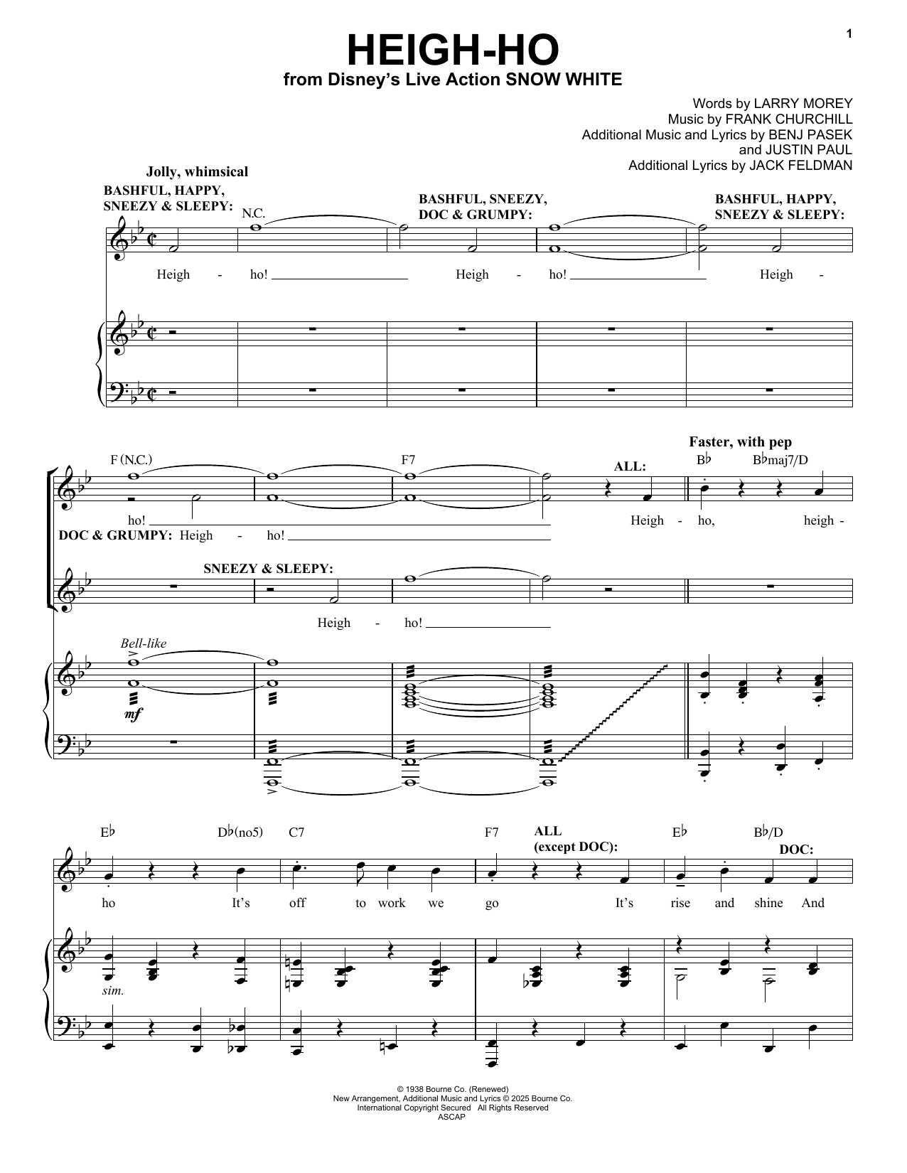 Download Frank Churchill Heigh-Ho (from Snow White) (2025) Sheet Music and learn how to play Piano & Vocal PDF digital score in minutes