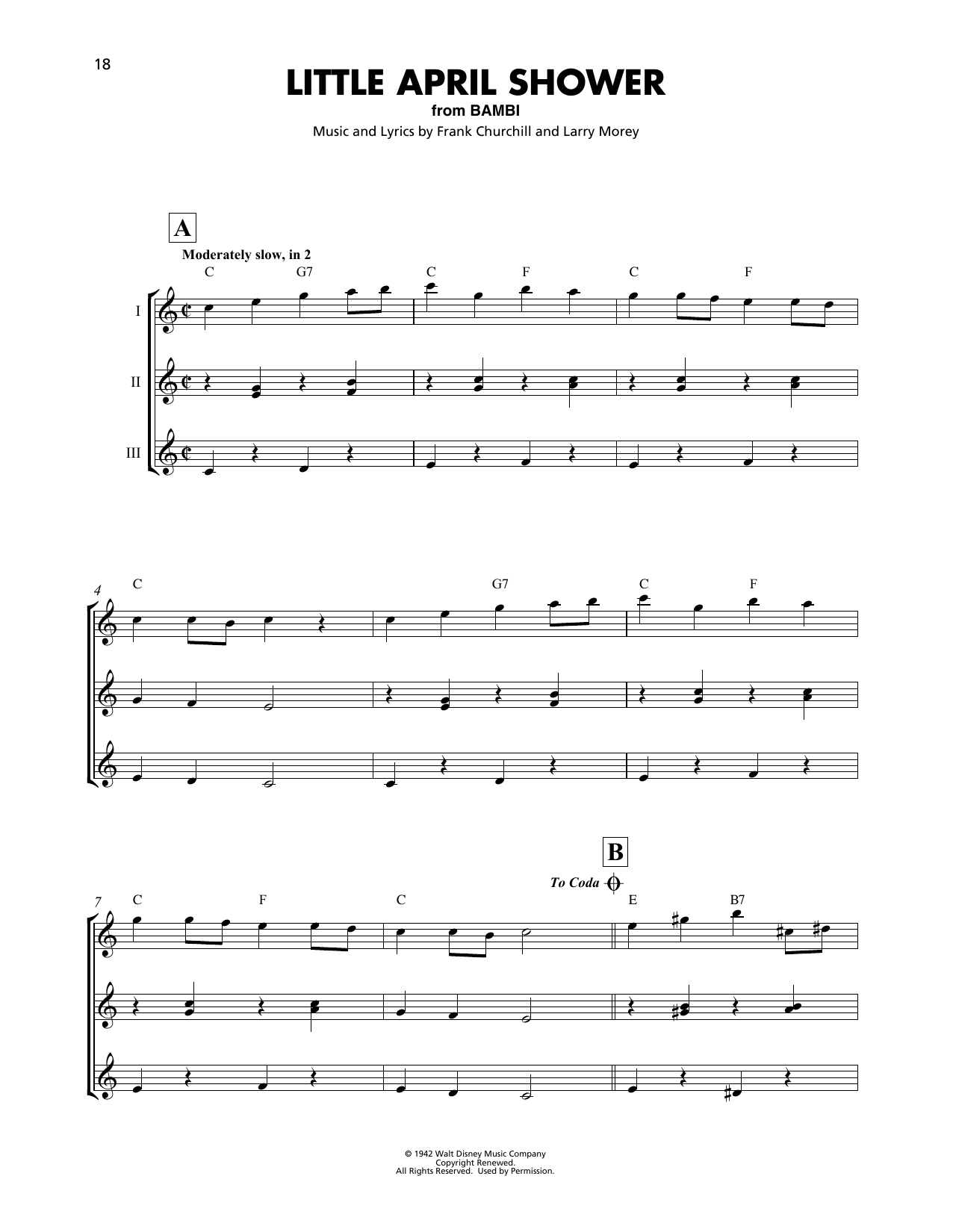 Download Frank Churchill Little April Shower (from Disney's Bambi) Sheet Music and learn how to play Ukulele Ensemble PDF digital score in minutes