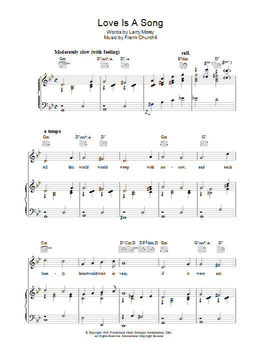 Download Frank Churchill Love Is A Song (from Walt Disney's Bambi) Sheet Music and learn how to play Keyboard PDF digital score in minutes