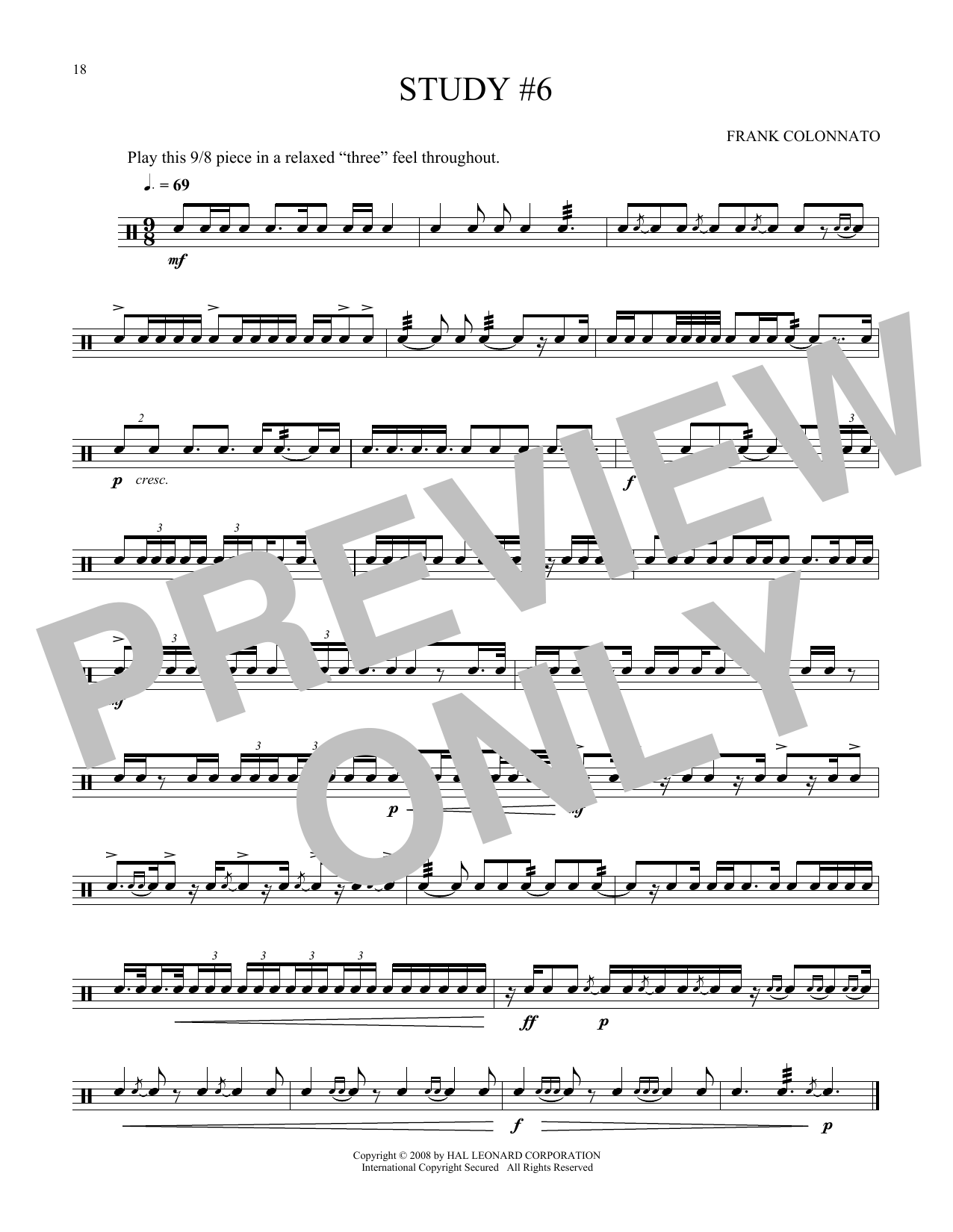 Download Frank Colonnato Study #6 Sheet Music and learn how to play Snare Drum Solo PDF digital score in minutes