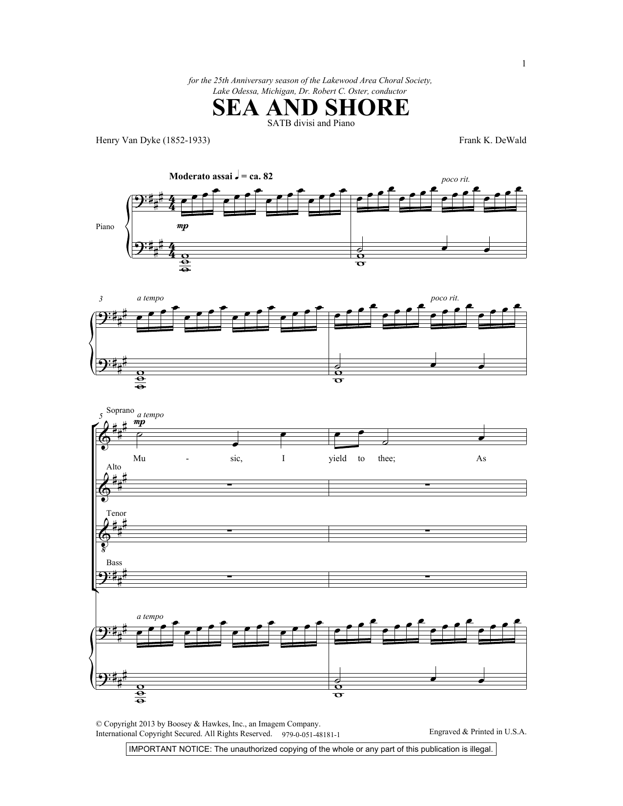 Download Frank DeWald Sea And Shore Sheet Music and learn how to play SATB PDF digital score in minutes