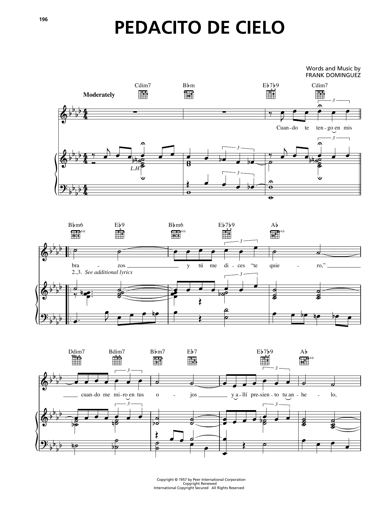 Download Frank Dominguez Pedacito De Cielo Sheet Music and learn how to play Piano, Vocal & Guitar Chords (Right-Hand Melody) PDF digital score in minutes