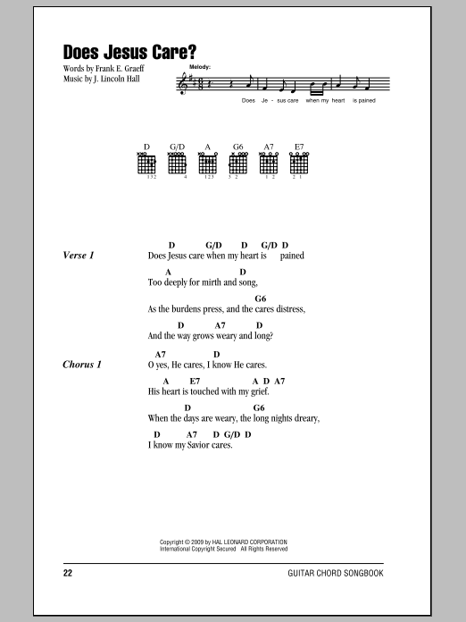 Download Frank E. Graeff Does Jesus Care? Sheet Music and learn how to play Easy Guitar PDF digital score in minutes