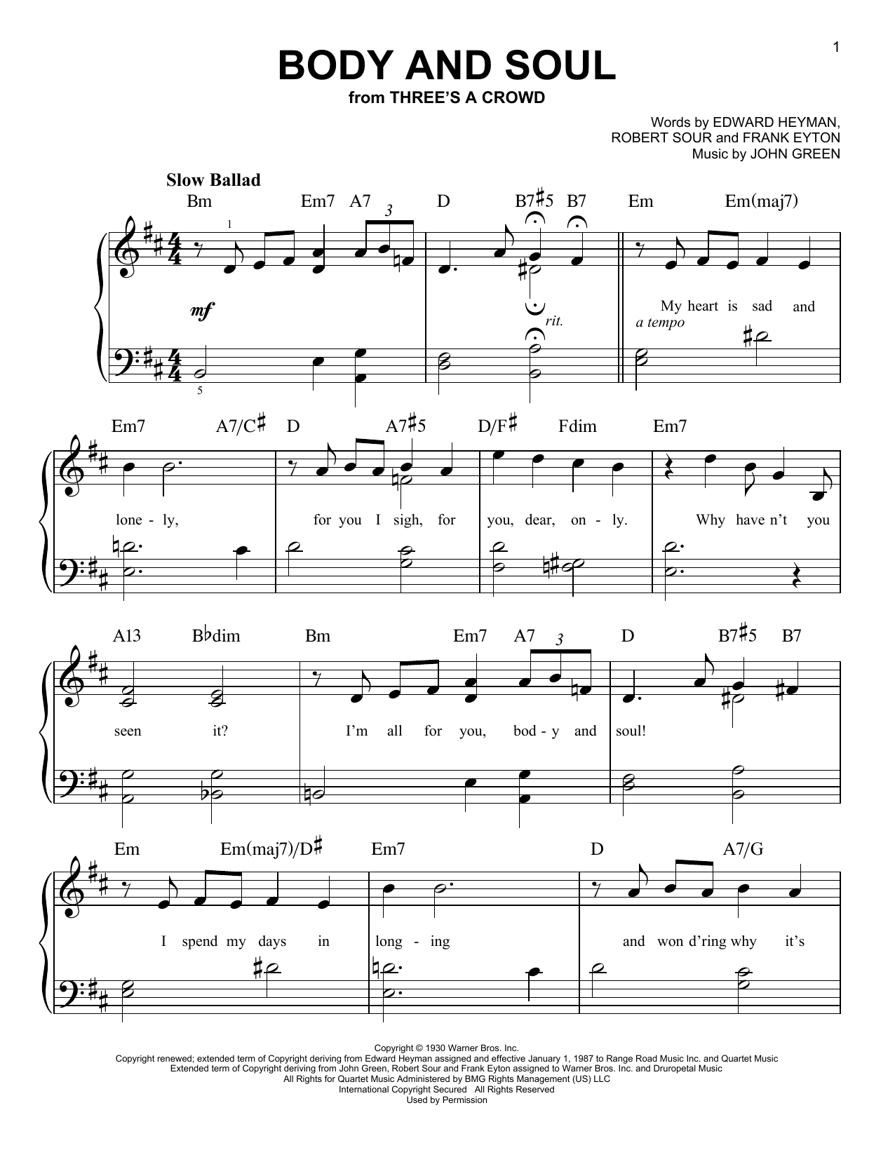 Download Frank Eyton Body And Soul Sheet Music and learn how to play Easy Piano PDF digital score in minutes