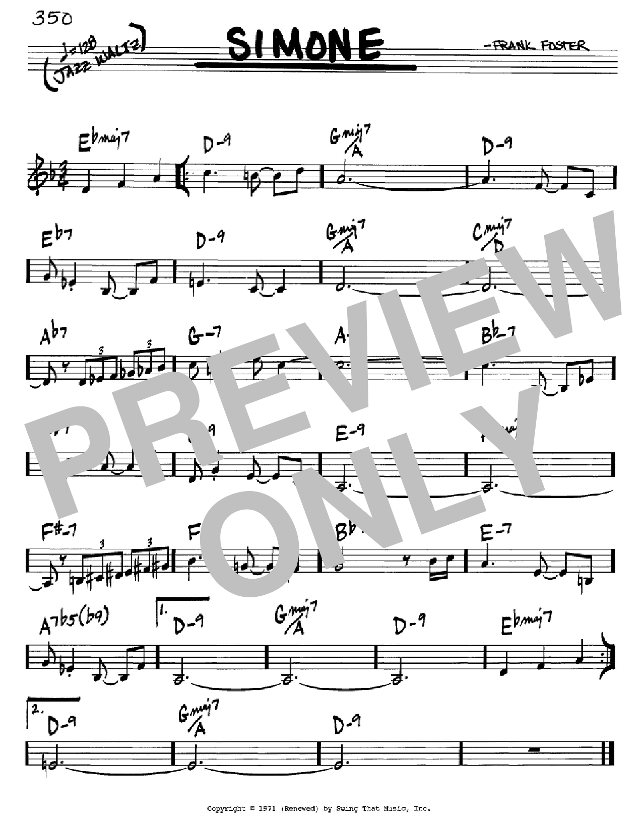 Download Frank Foster Simone Sheet Music and learn how to play Real Book – Melody & Chords – C Instruments PDF digital score in minutes