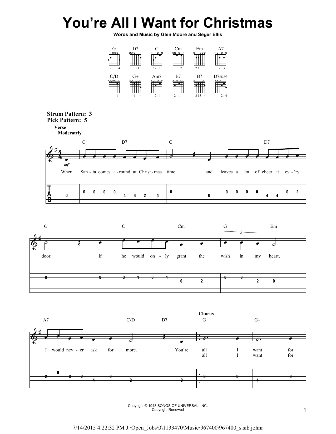 Download Frank Gallagher You're All I Want For Christmas Sheet Music and learn how to play Easy Guitar Tab PDF digital score in minutes