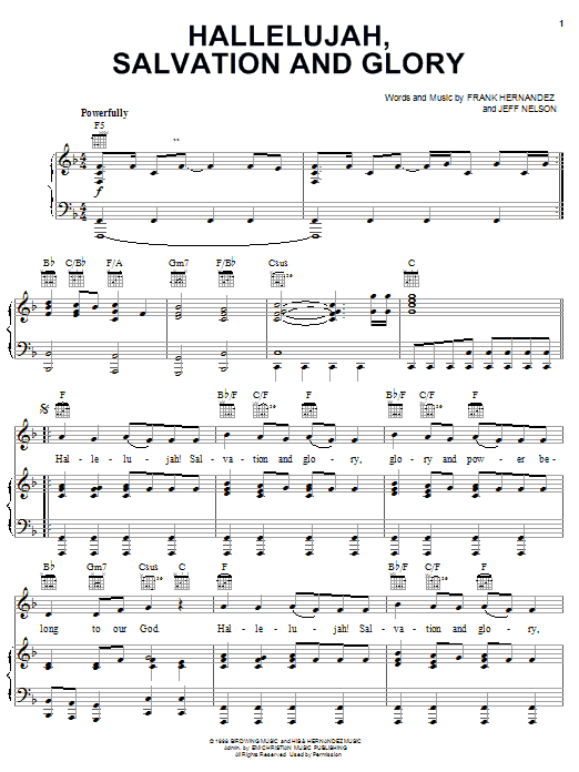 Download Frank Hernandez Hallelujah, Salvation And Glory Sheet Music and learn how to play Piano, Vocal & Guitar (Right-Hand Melody) PDF digital score in minutes