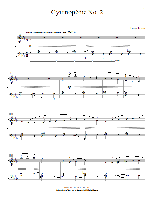 Download Frank Levin Gymnopedie No. 2 Sheet Music and learn how to play Easy Piano PDF digital score in minutes