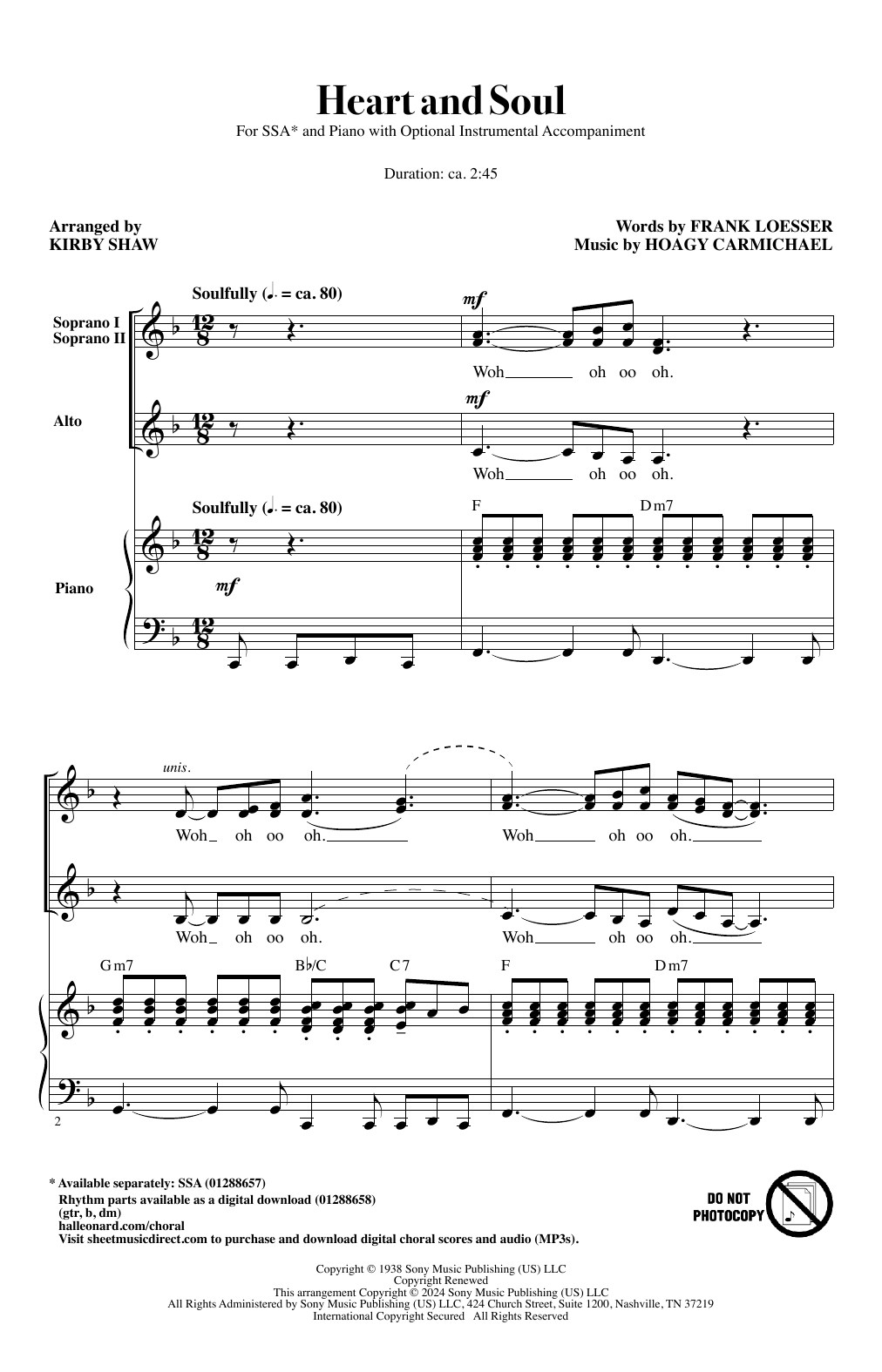 Download Frank Loesser & Hoagy Carmichael Heart And Soul (arr. Kirby Shaw) Sheet Music and learn how to play SSA Choir PDF digital score in minutes