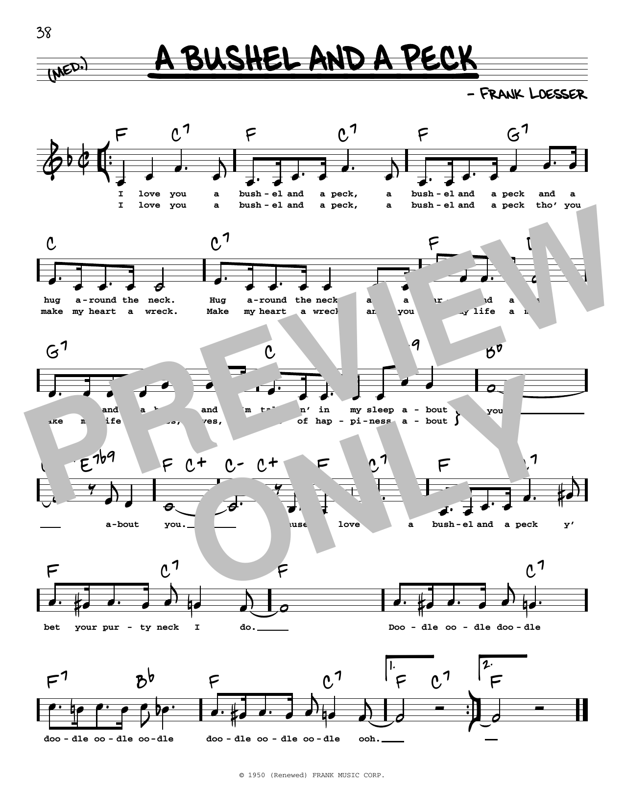 Download Frank Loesser A Bushel And A Peck (Low Voice) Sheet Music and learn how to play Real Book – Melody, Lyrics & Chords PDF digital score in minutes