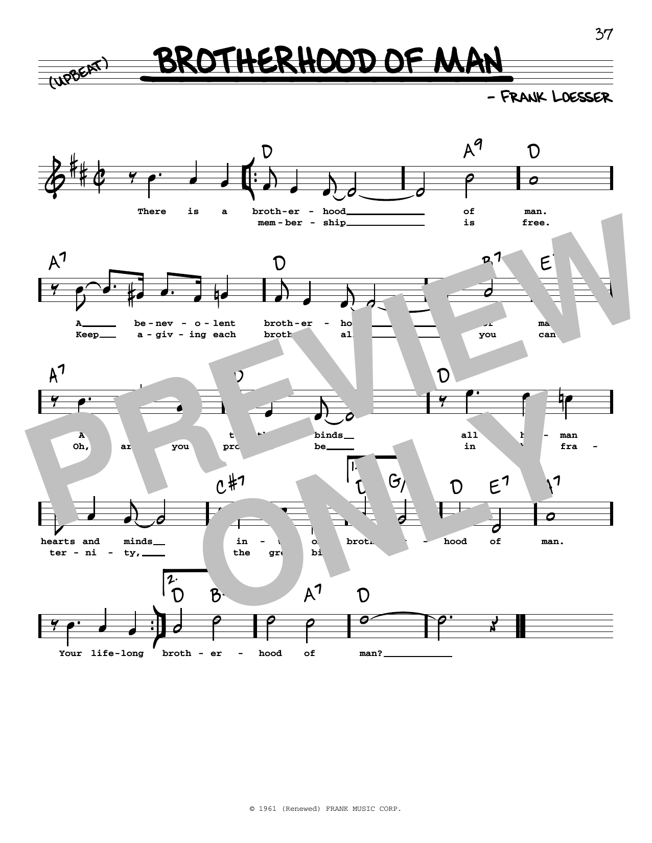 Download Frank Loesser Brotherhood Of Man (High Voice) (from How To Succeed In Business Without Really Sheet Music and learn how to play Real Book – Melody, Lyrics & Chords PDF digital score in minutes