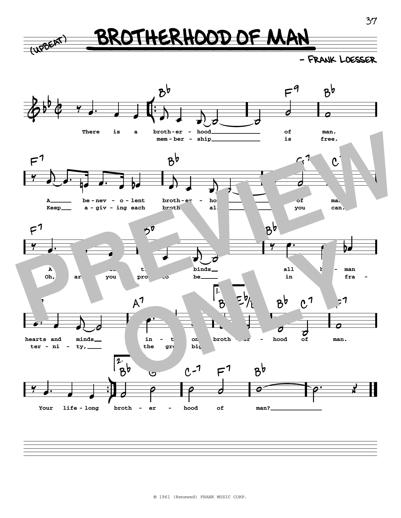 Download Frank Loesser Brotherhood Of Man (Low Voice) Sheet Music and learn how to play Real Book – Melody, Lyrics & Chords PDF digital score in minutes