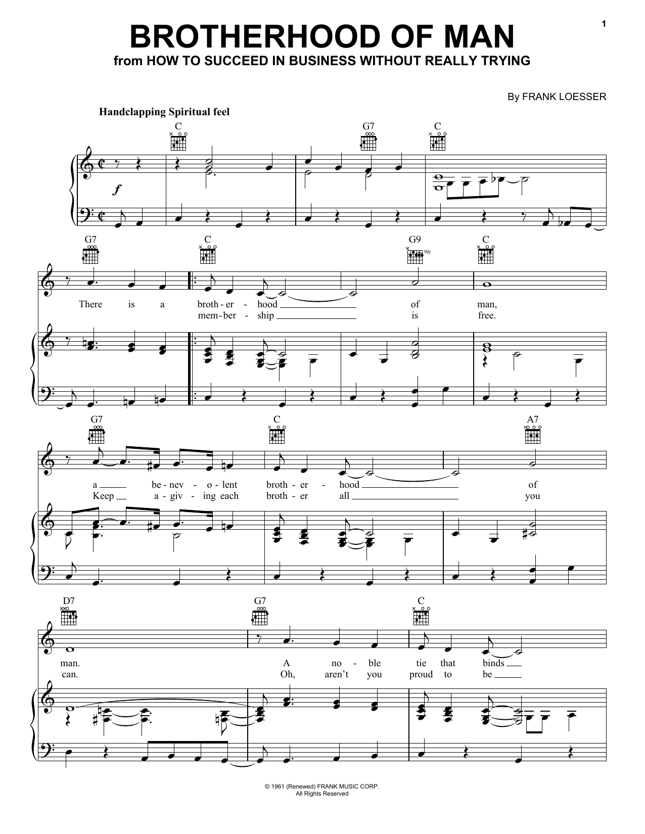 Download Frank Loesser Brotherhood Of Man Sheet Music and learn how to play French Horn PDF digital score in minutes
