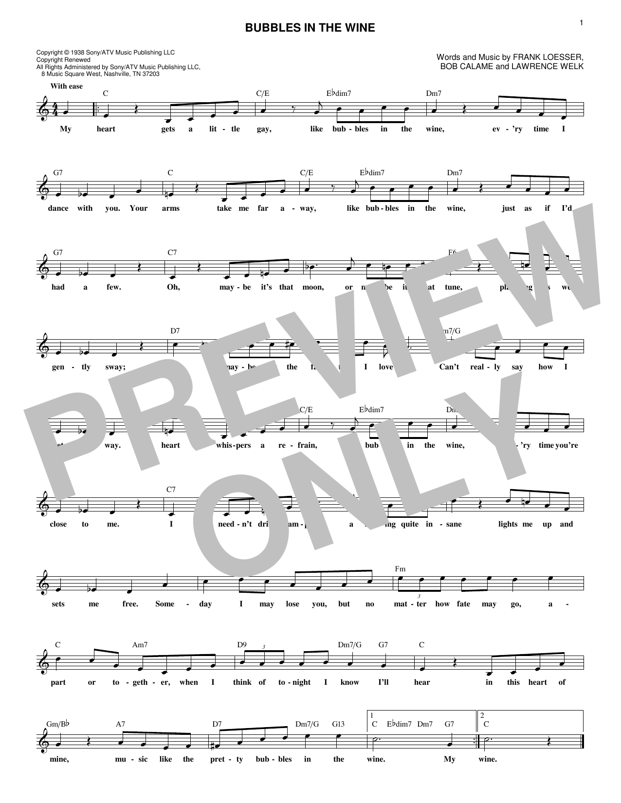 Download Frank Loesser Bubbles In The Wine Sheet Music and learn how to play Lead Sheet / Fake Book PDF digital score in minutes