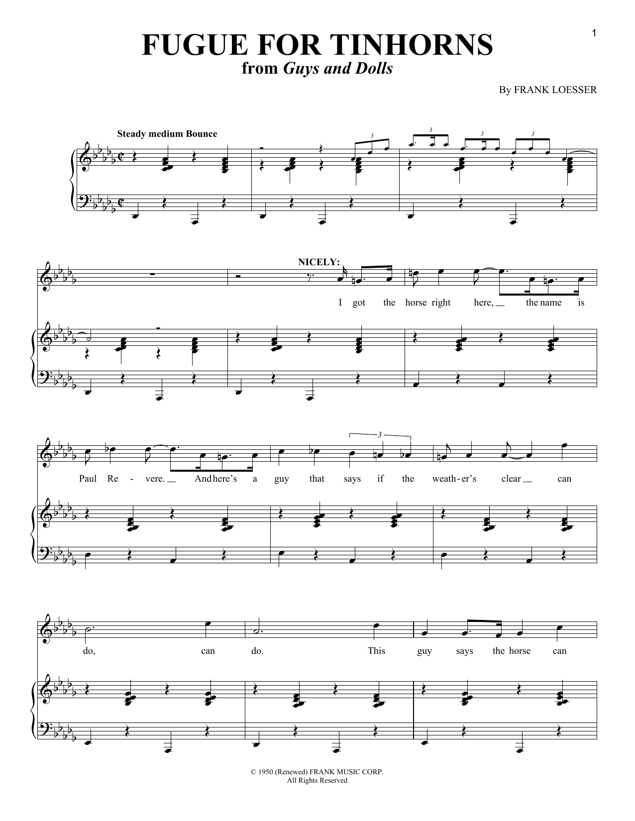 Download Frank Loesser Fugue For Tinhorns Sheet Music and learn how to play Real Book – Melody & Chords PDF digital score in minutes