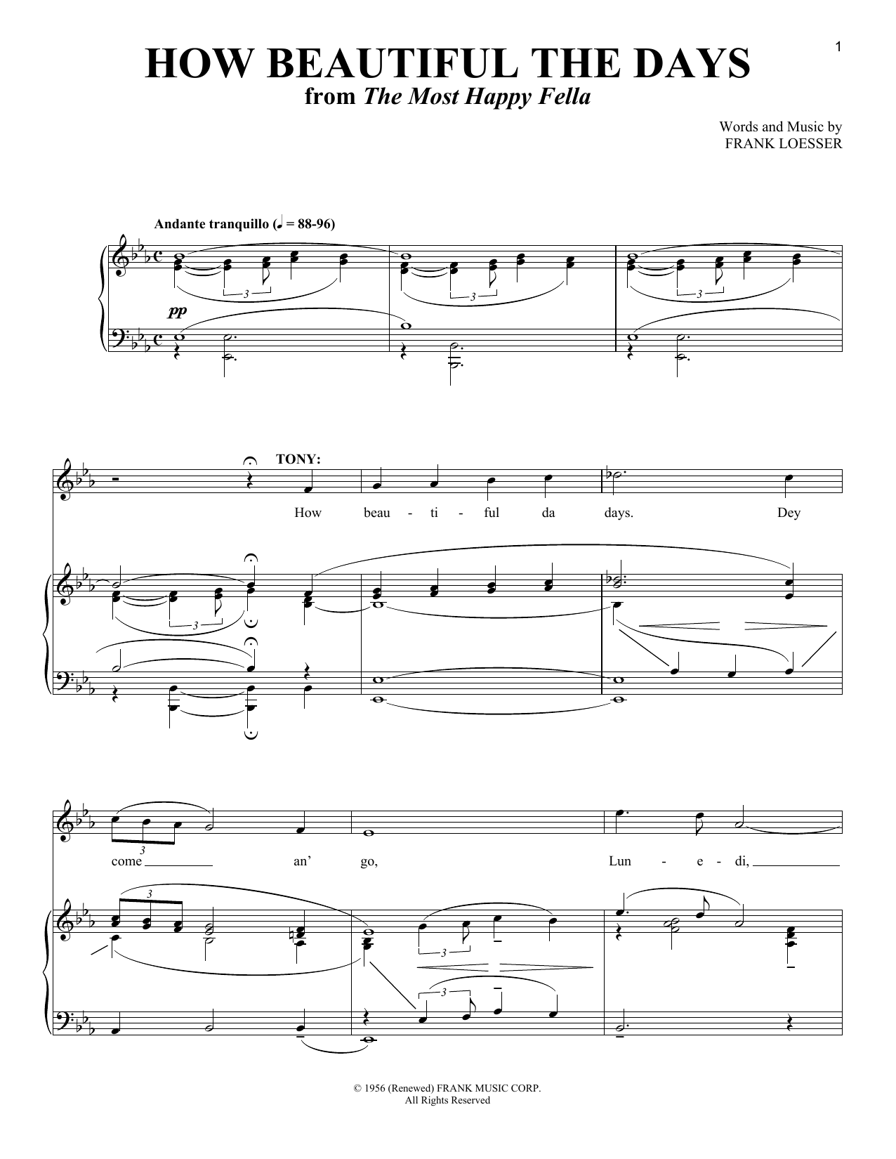 Download Frank Loesser How Beautiful The Days Sheet Music and learn how to play Piano & Vocal PDF digital score in minutes