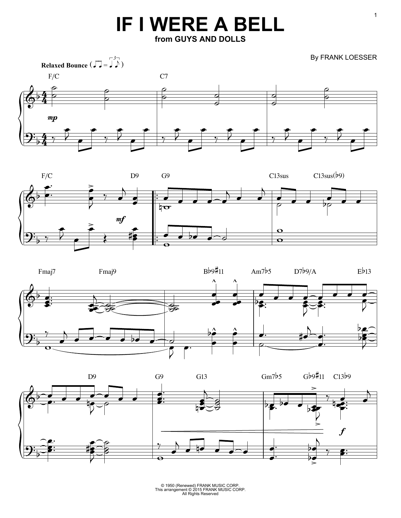 Download Frank Loesser If I Were A Bell Sheet Music and learn how to play Piano PDF digital score in minutes