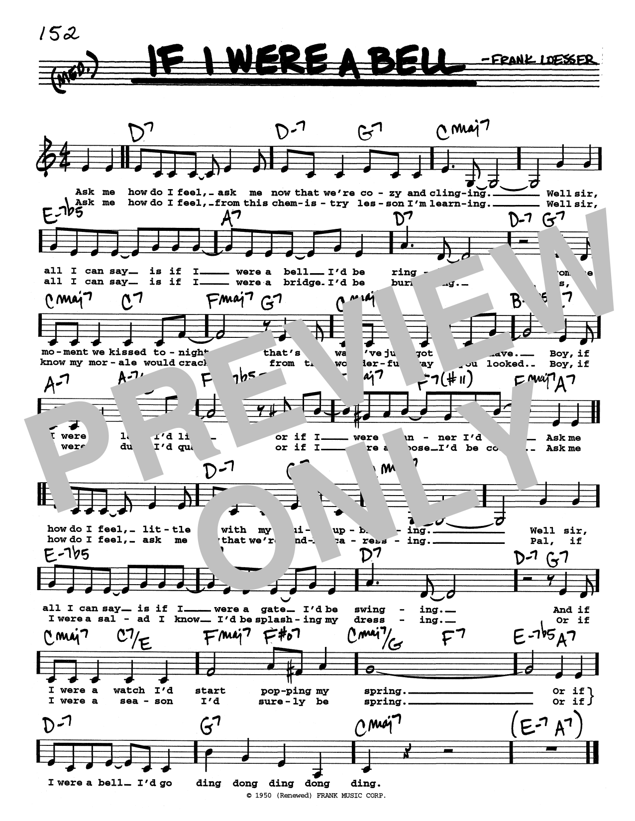 Download Frank Loesser If I Were A Bell (Low Voice) Sheet Music and learn how to play Real Book – Melody, Lyrics & Chords PDF digital score in minutes