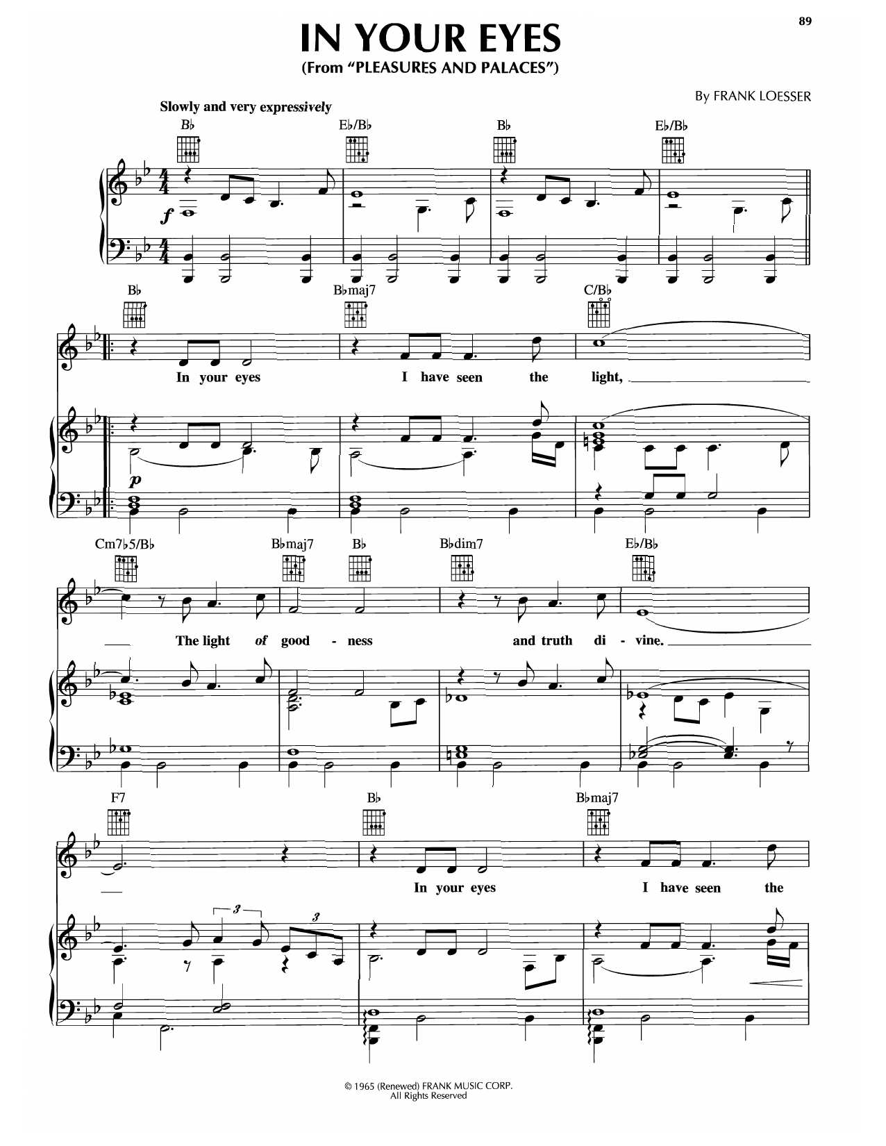 Download Frank Loesser In Your Eyes (from Pleasures And Palaces) Sheet Music and learn how to play Piano, Vocal & Guitar Chords (Right-Hand Melody) PDF digital score in minutes