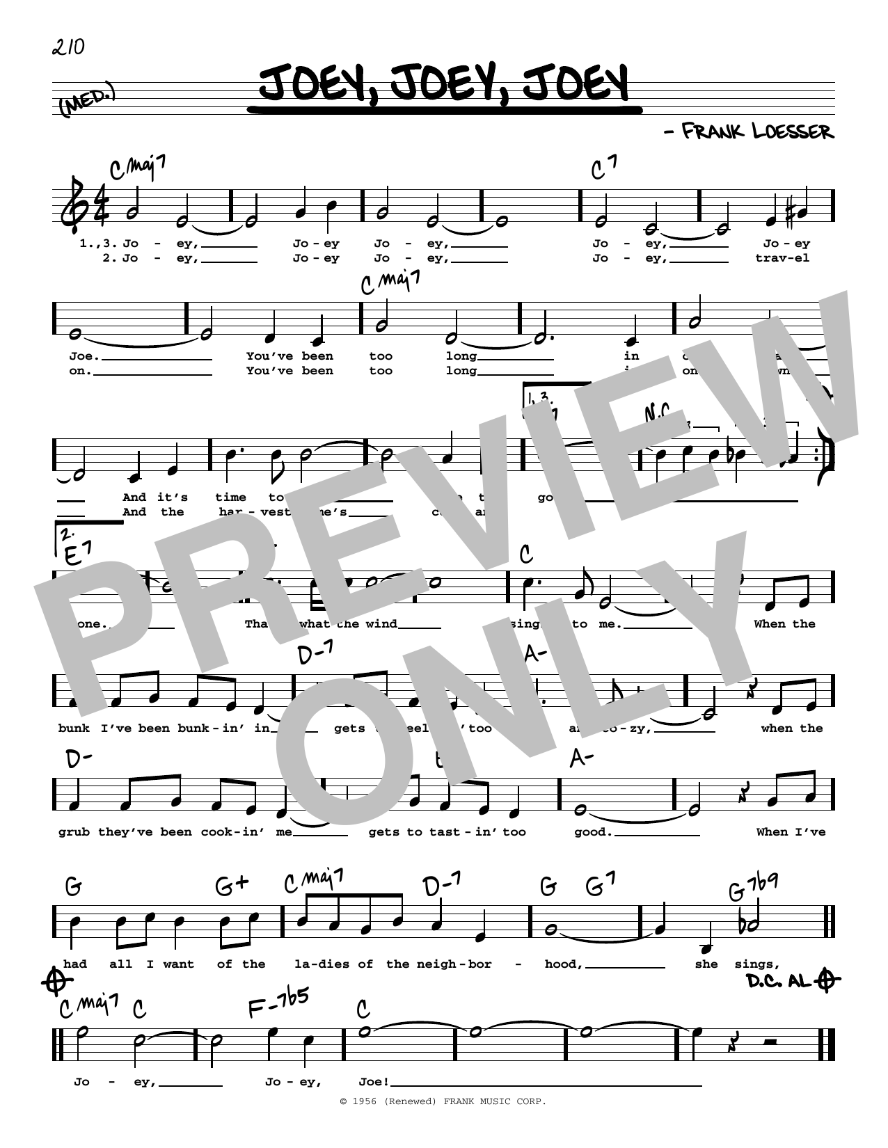 Download Frank Loesser Joey, Joey, Joey (High Voice) (from The Most Happy Fella) Sheet Music and learn how to play Real Book – Melody, Lyrics & Chords PDF digital score in minutes