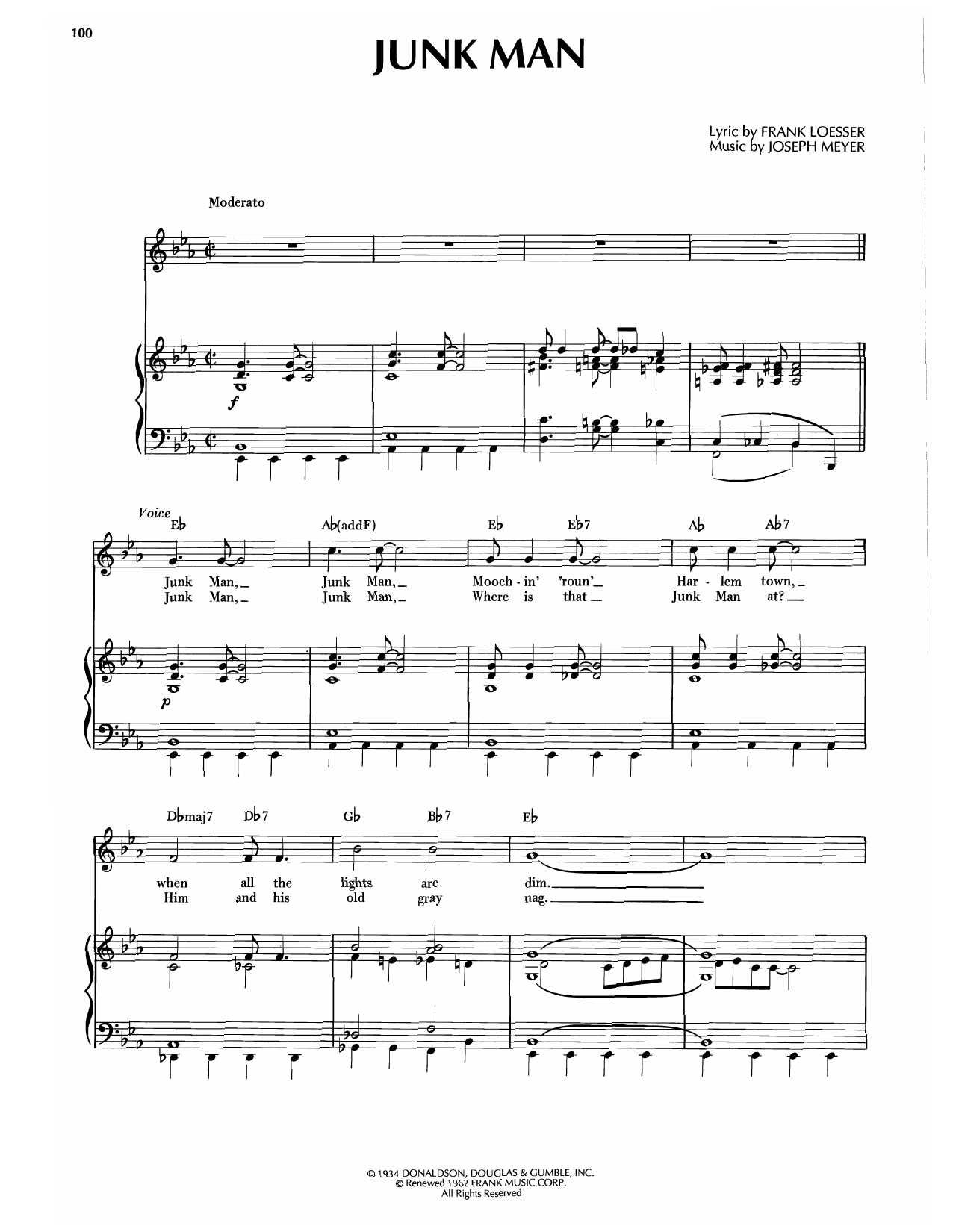 Download Frank Loesser Junk Man Sheet Music and learn how to play Piano, Vocal & Guitar Chords (Right-Hand Melody) PDF digital score in minutes