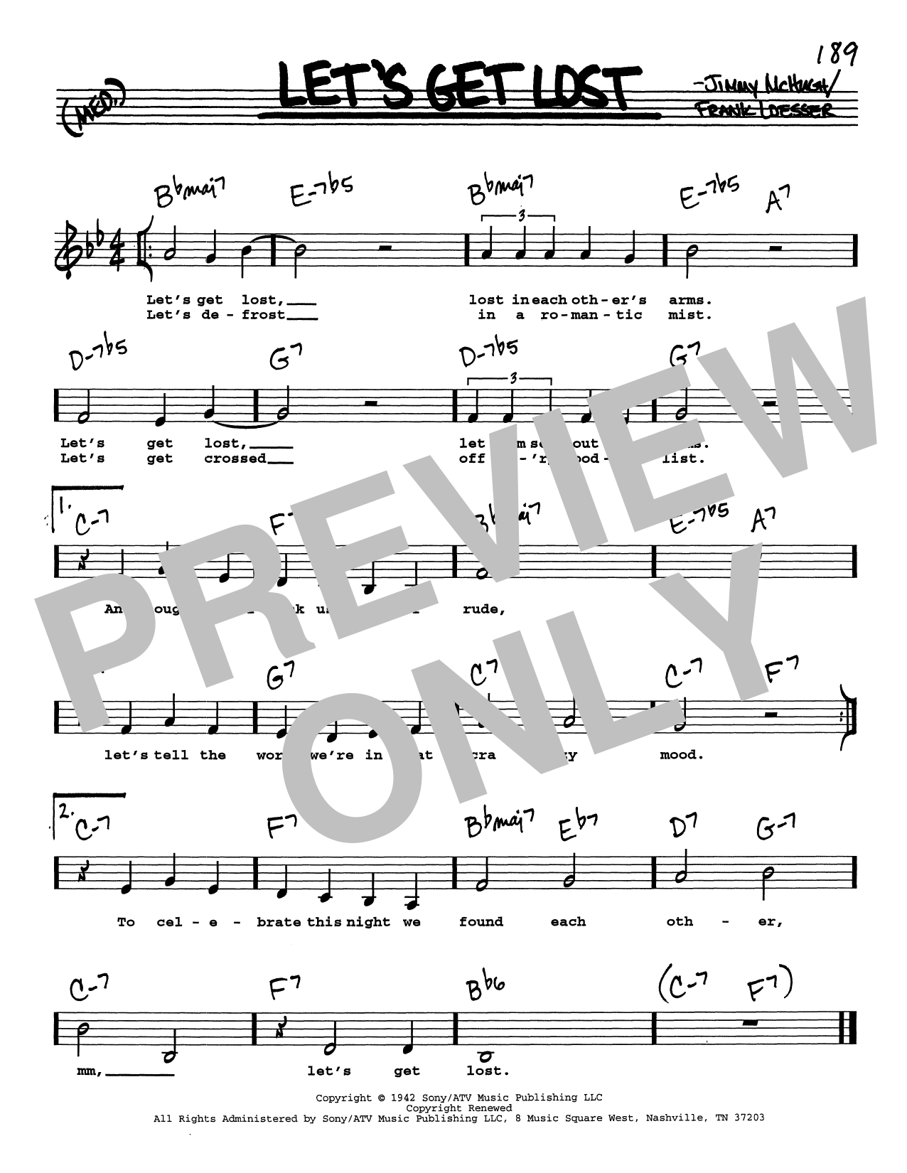 Download Frank Loesser Let's Get Lost (Low Voice) Sheet Music and learn how to play Real Book – Melody, Lyrics & Chords PDF digital score in minutes
