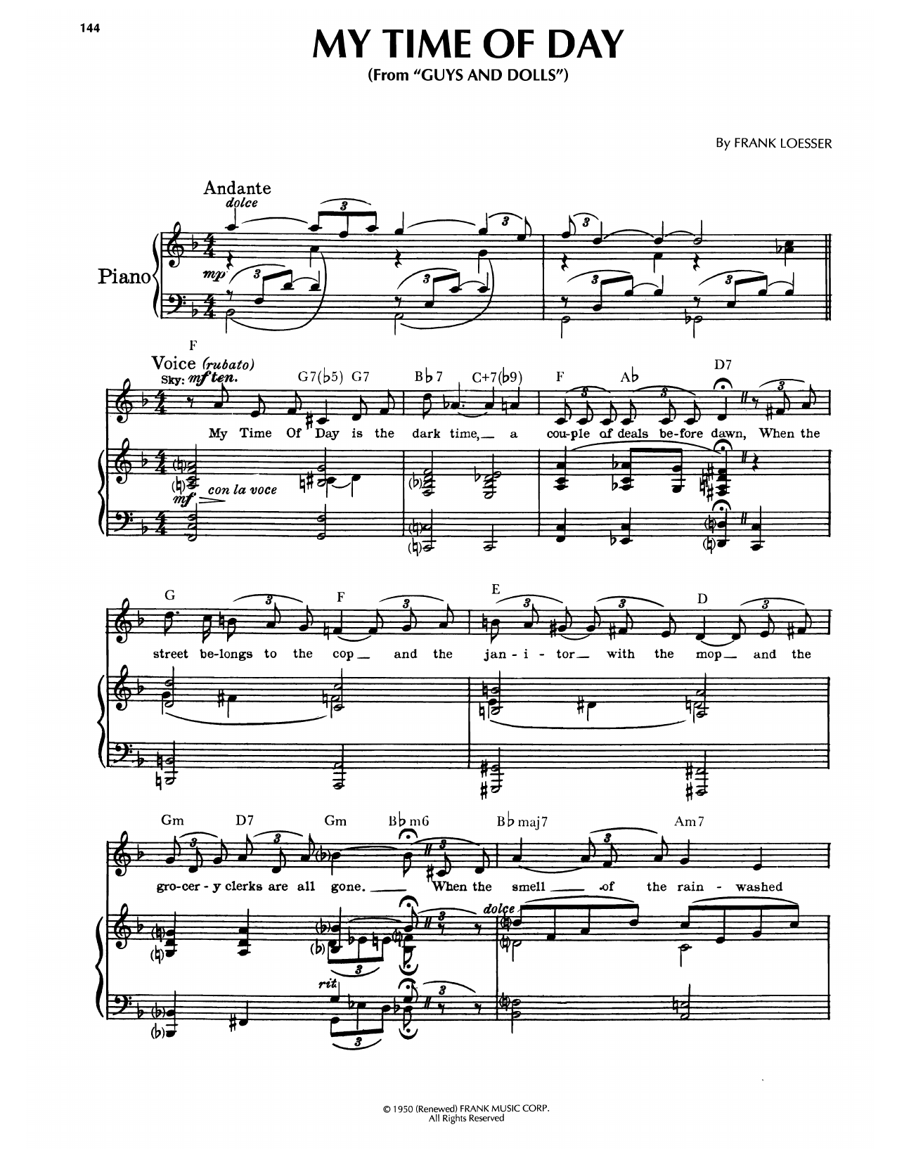 Download Frank Loesser My Time Of Day (from Guys And Dolls) Sheet Music and learn how to play Piano & Vocal PDF digital score in minutes