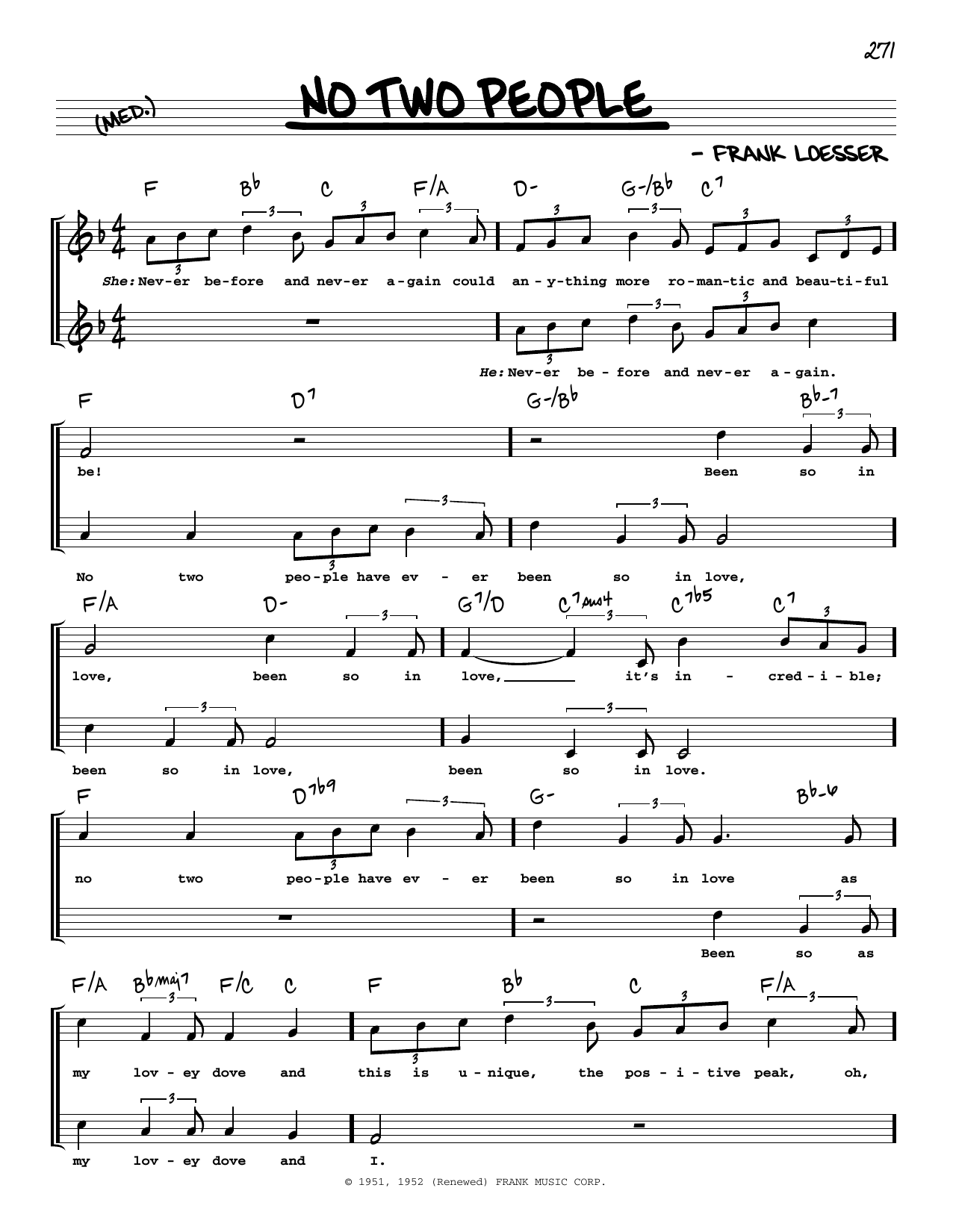 Download Frank Loesser No Two People (High Voice) Sheet Music and learn how to play Real Book – Melody, Lyrics & Chords PDF digital score in minutes