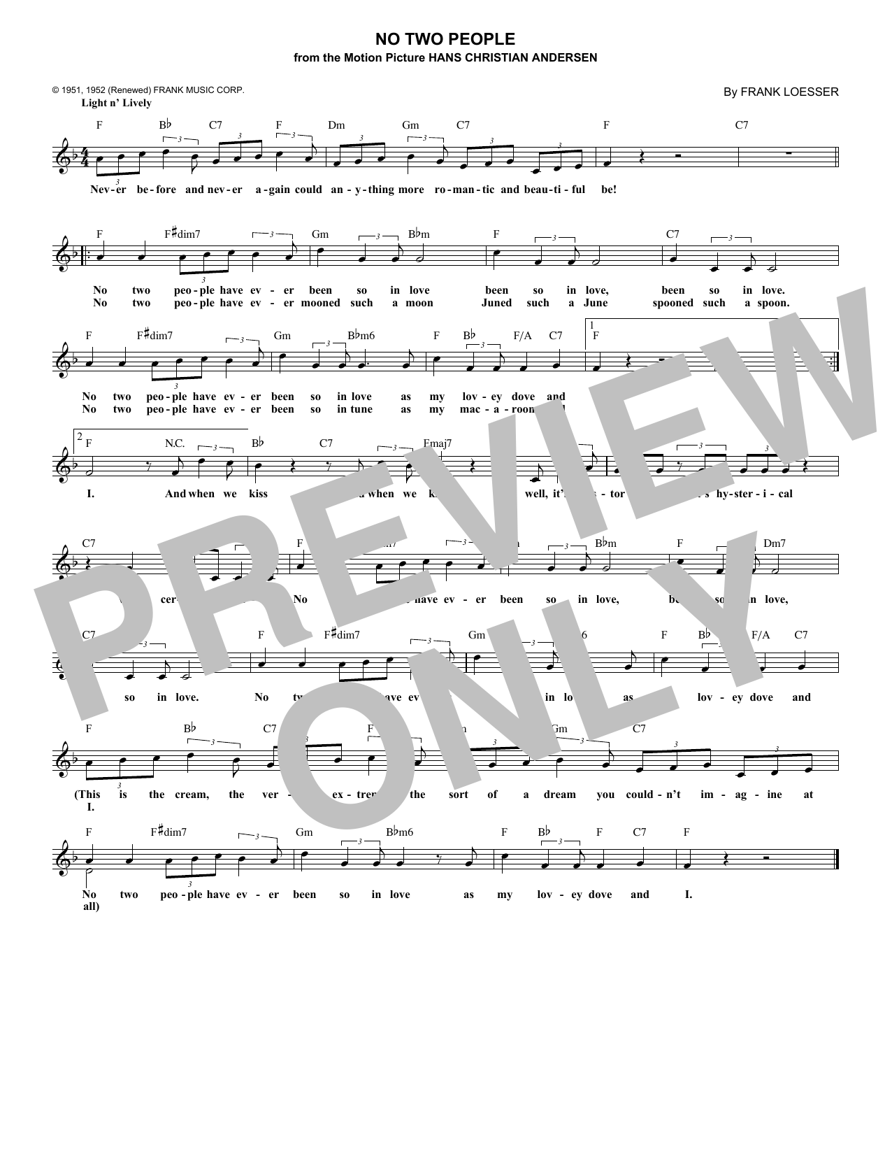 Download Frank Loesser No Two People Sheet Music and learn how to play Lead Sheet / Fake Book PDF digital score in minutes