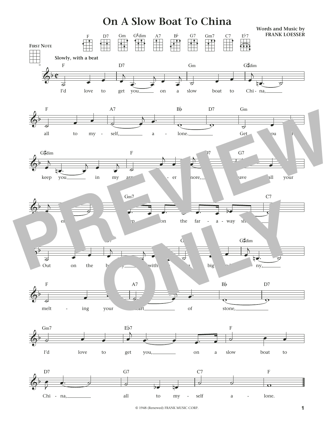 Download Frank Loesser On A Slow Boat To China Sheet Music and learn how to play Ukulele PDF digital score in minutes