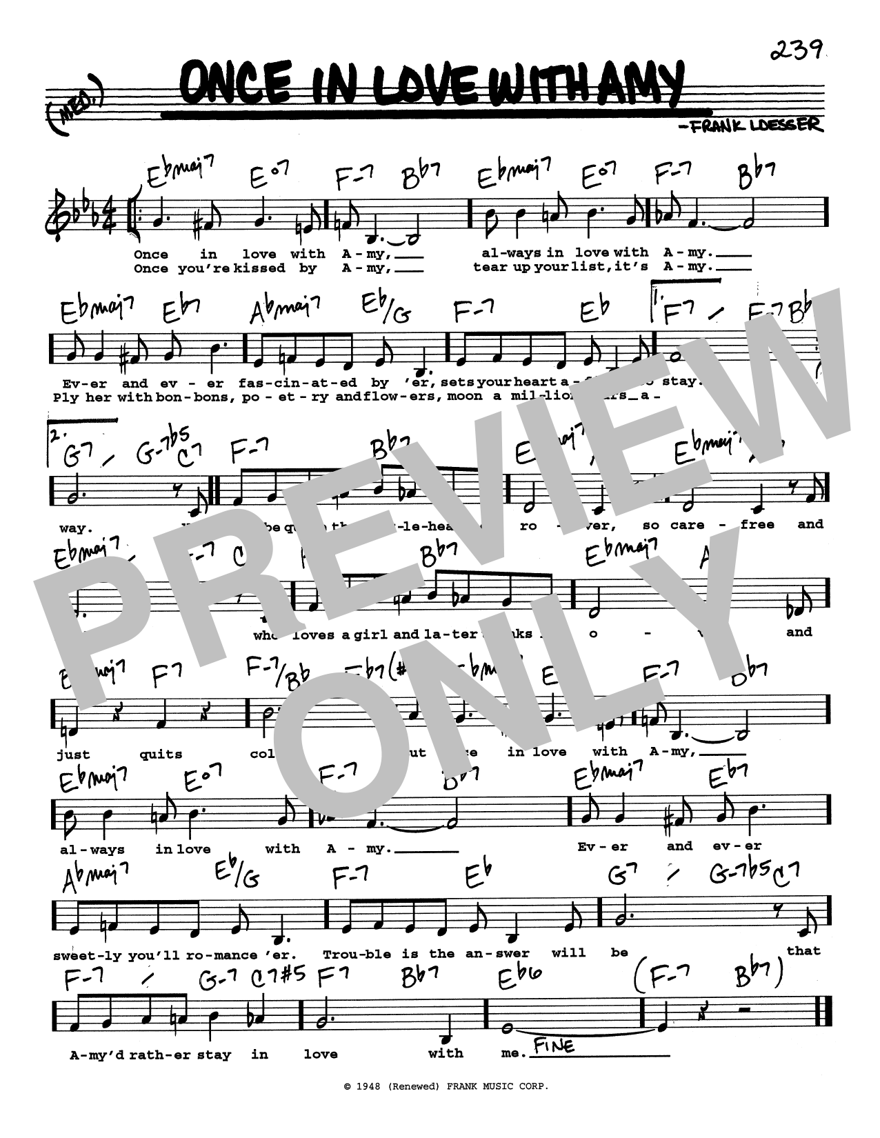 Download Frank Loesser Once In Love With Amy (Low Voice) Sheet Music and learn how to play Real Book – Melody, Lyrics & Chords PDF digital score in minutes