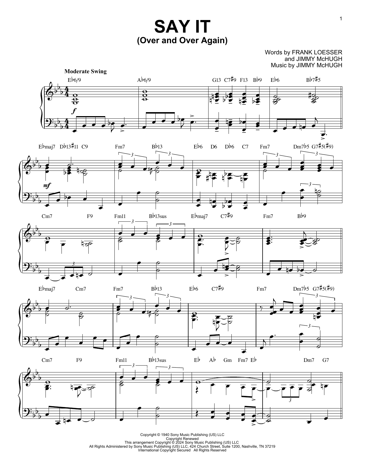 Download Frank Loesser Say It (Over And Over Again) (arr. Brent Edstrom) Sheet Music and learn how to play Piano Solo PDF digital score in minutes