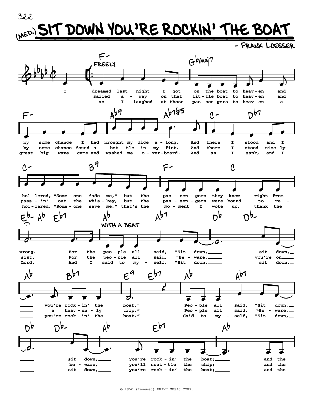 Download Frank Loesser Sit Down You're Rockin' The Boat (Low Voice) Sheet Music and learn how to play Real Book – Melody, Lyrics & Chords PDF digital score in minutes