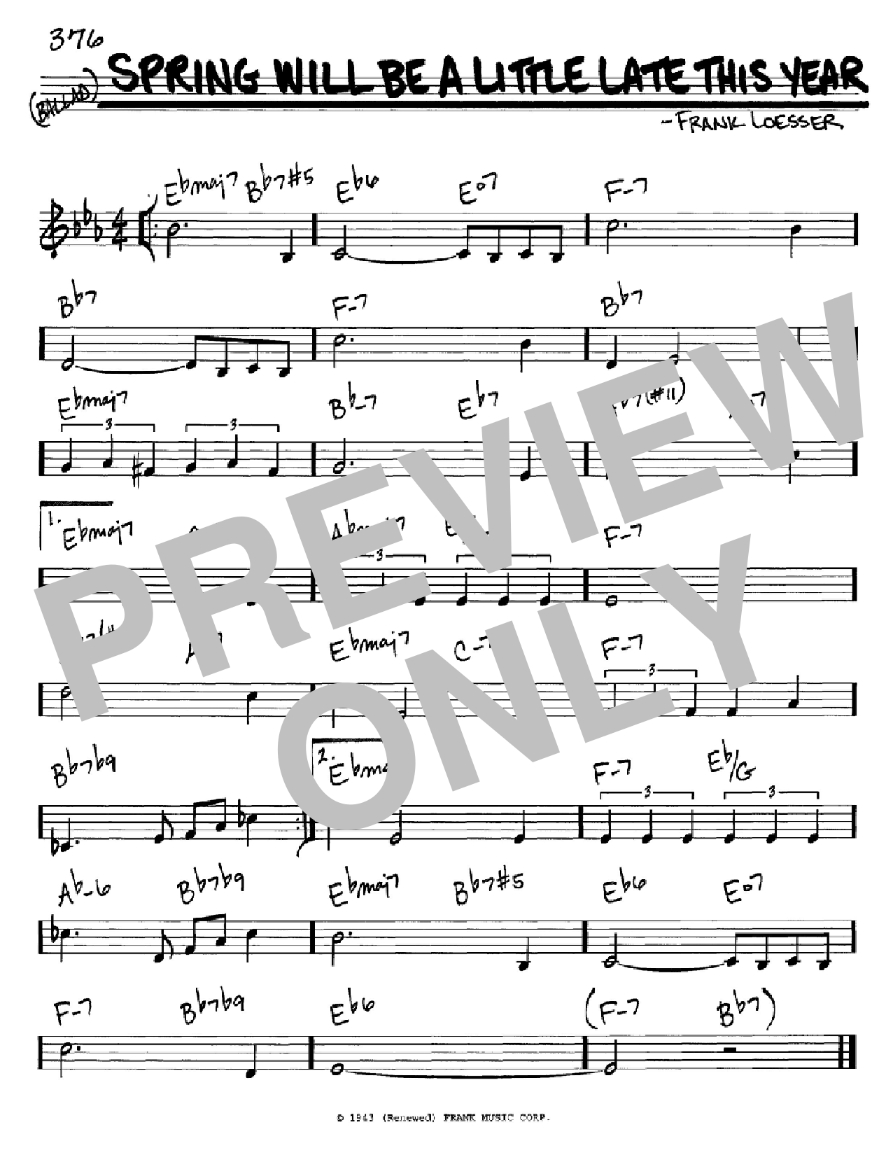 Download Frank Loesser Spring Will Be A Little Late This Year Sheet Music and learn how to play Real Book - Melody & Chords - C Instruments PDF digital score in minutes