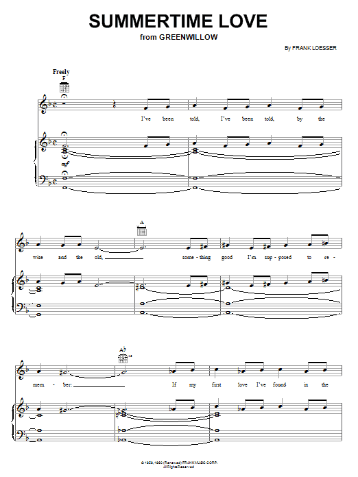 Download Frank Loesser Summertime Love Sheet Music and learn how to play Piano, Vocal & Guitar (Right-Hand Melody) PDF digital score in minutes