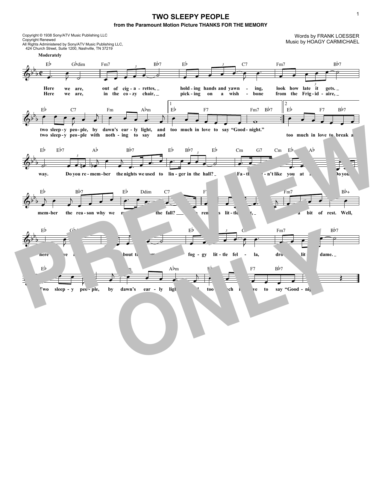 Download Frank Loesser Two Sleepy People Sheet Music and learn how to play Lead Sheet / Fake Book PDF digital score in minutes