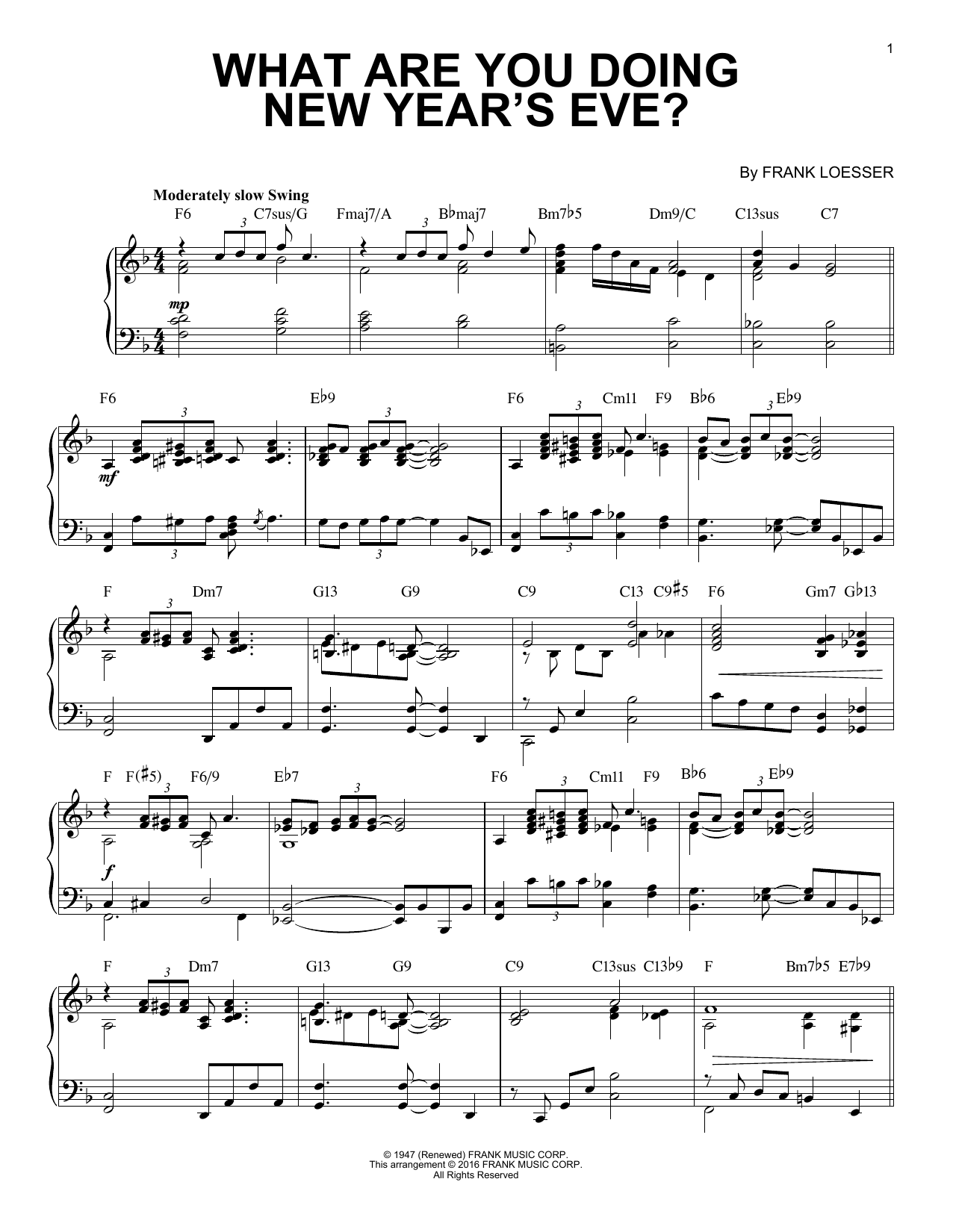Download Frank Loesser What Are You Doing New Year's Eve? Sheet Music and learn how to play Piano PDF digital score in minutes