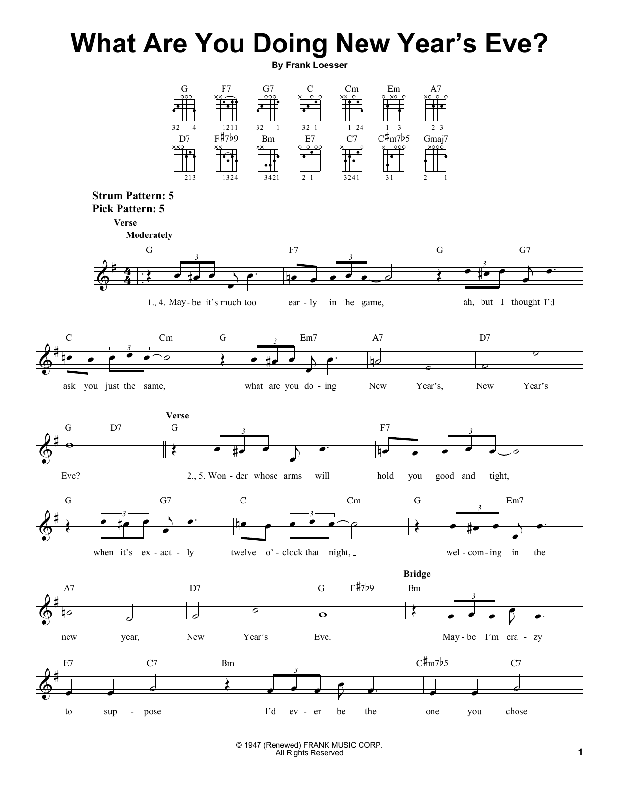 Download Frank Loesser What Are You Doing New Year's Eve? Sheet Music and learn how to play Easy Guitar PDF digital score in minutes