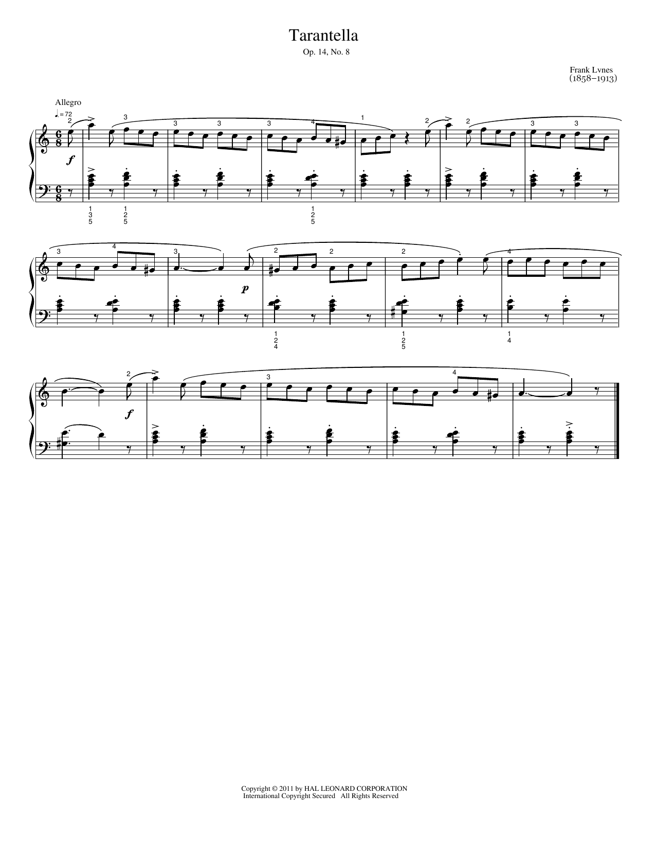 Download Frank Lynes Tarantella Sheet Music and learn how to play Easy Piano PDF digital score in minutes