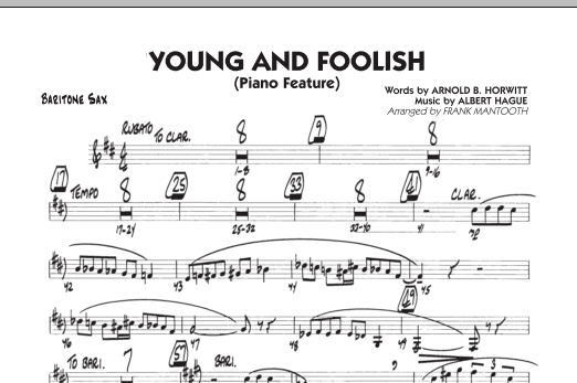 Download Frank Mantooth Young And Foolish - Baritone Sax Sheet Music and learn how to play Jazz Ensemble PDF digital score in minutes