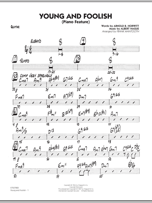 Download Frank Mantooth Young And Foolish - Guitar Sheet Music and learn how to play Jazz Ensemble PDF digital score in minutes