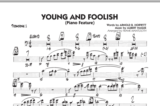 Download Frank Mantooth Young And Foolish - Trombone 1 Sheet Music and learn how to play Jazz Ensemble PDF digital score in minutes