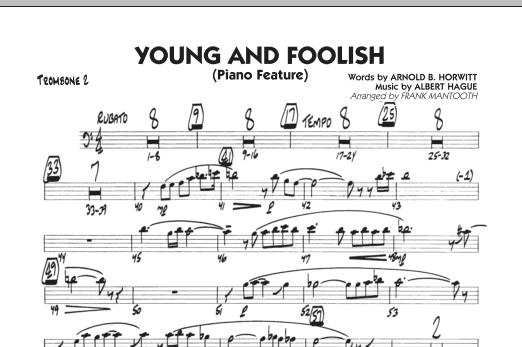 Download Frank Mantooth Young And Foolish - Trombone 2 Sheet Music and learn how to play Jazz Ensemble PDF digital score in minutes