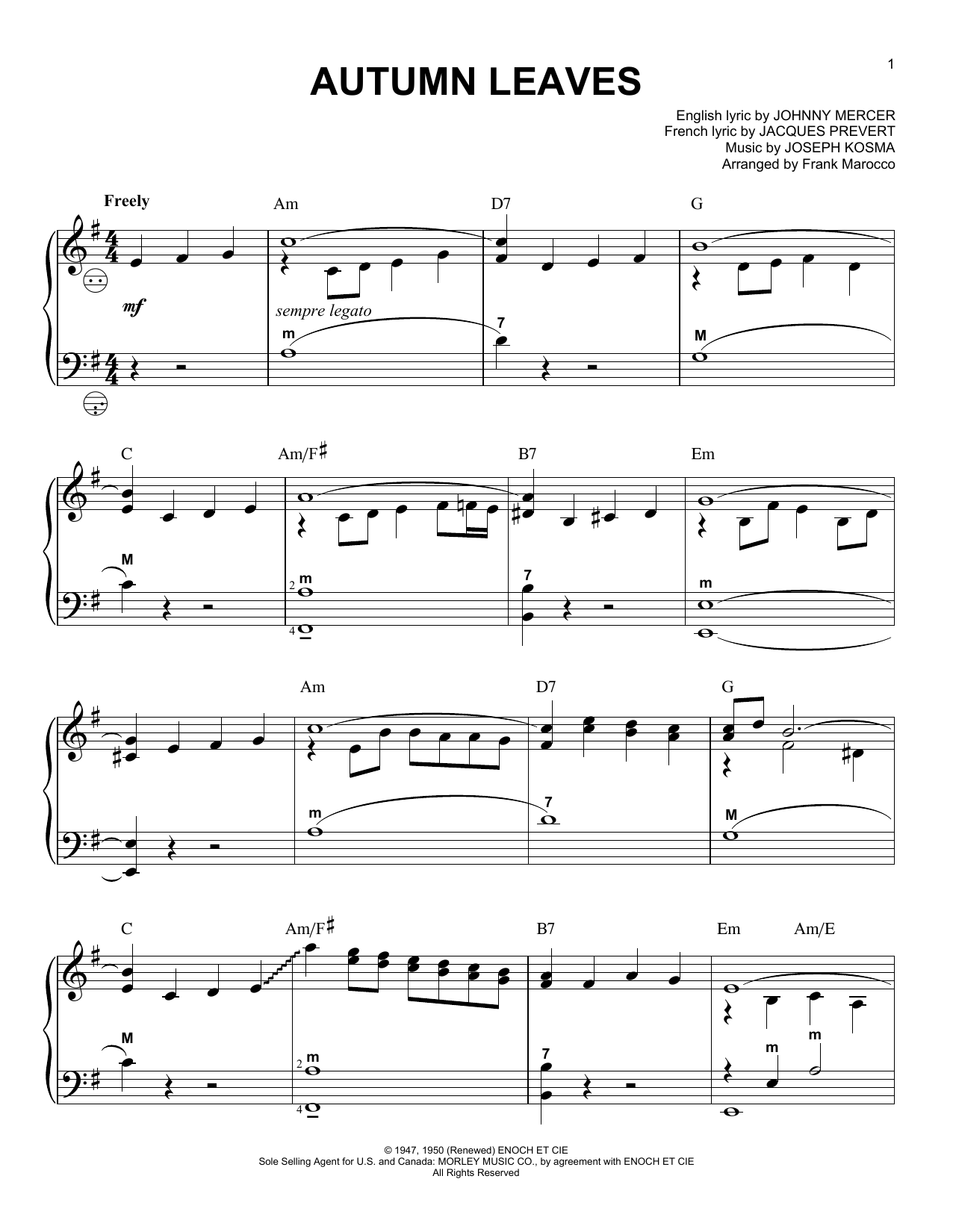 Download Frank Marocco Autumn Leaves Sheet Music and learn how to play Accordion PDF digital score in minutes
