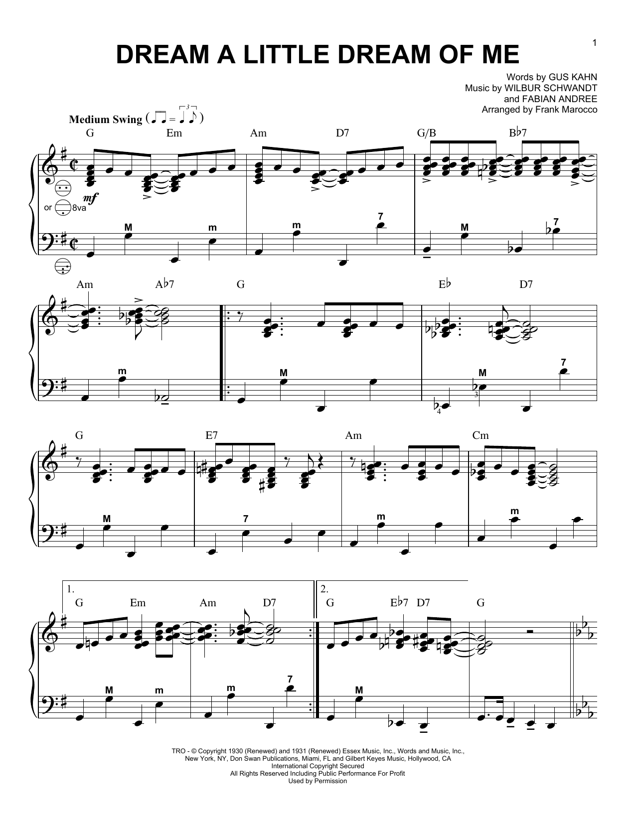 Download Frank Marocco Dream A Little Dream Of Me Sheet Music and learn how to play Accordion PDF digital score in minutes
