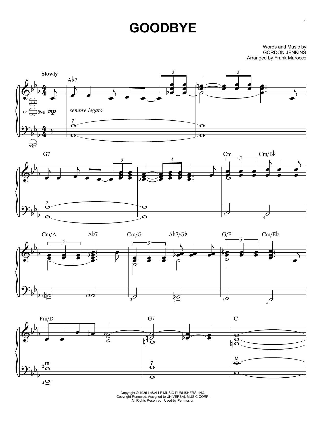 Download Frank Marocco Goodbye Sheet Music and learn how to play Accordion PDF digital score in minutes