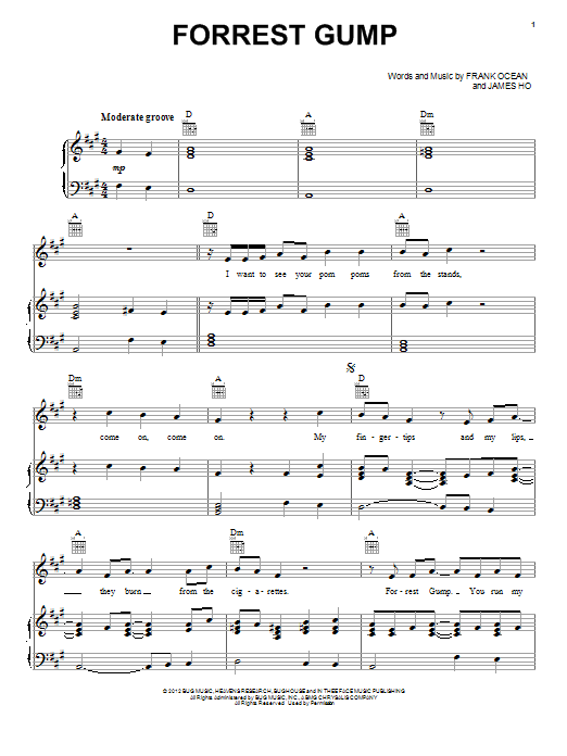 Download Frank Ocean Forrest Gump Sheet Music and learn how to play Piano, Vocal & Guitar (Right-Hand Melody) PDF digital score in minutes
