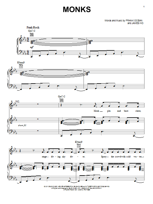 Download Frank Ocean Monks Sheet Music and learn how to play Piano, Vocal & Guitar (Right-Hand Melody) PDF digital score in minutes