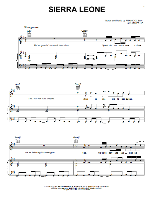 Download Frank Ocean Sierra Leone Sheet Music and learn how to play Piano, Vocal & Guitar (Right-Hand Melody) PDF digital score in minutes